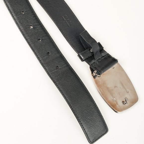 Prada Black Saffiano-Leather Logo-Buckle Belt - Picture 4 of 7